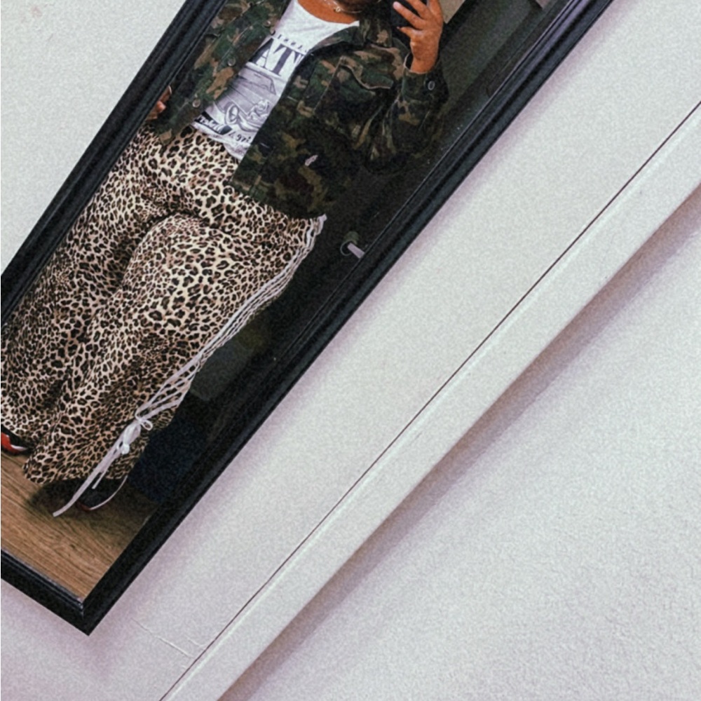 SHEIN Brown Wide Leg Pants with Leopard Print